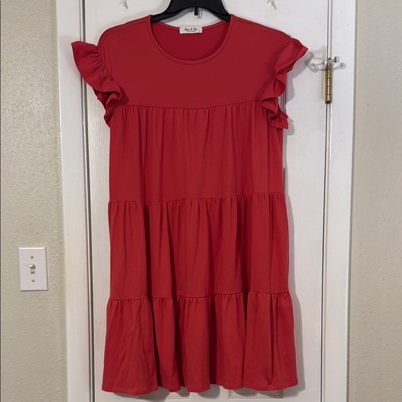 Chic Pink Ruffle Sleeve Mini Dress - Picture 1 of 2